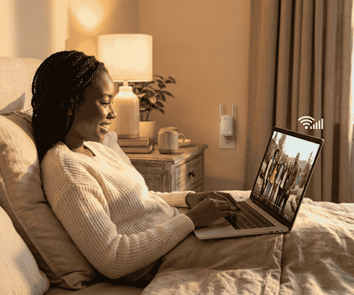 Person streaming in bedroom